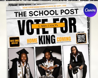 Homecoming King Flyer, Homecoming Queen Flyer, Homecoming Campaign Flyer, Vote Homecoming, HOCO Flyer, Vote for me Flyer, Canva Editable