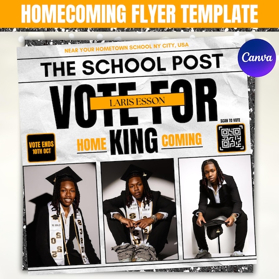 Homecoming King Flyer, Homecoming Queen Flyer, Homecoming Campaign Flyer, Vote Homecoming, HOCO Flyer, Vote for me Flyer, Canva Editable