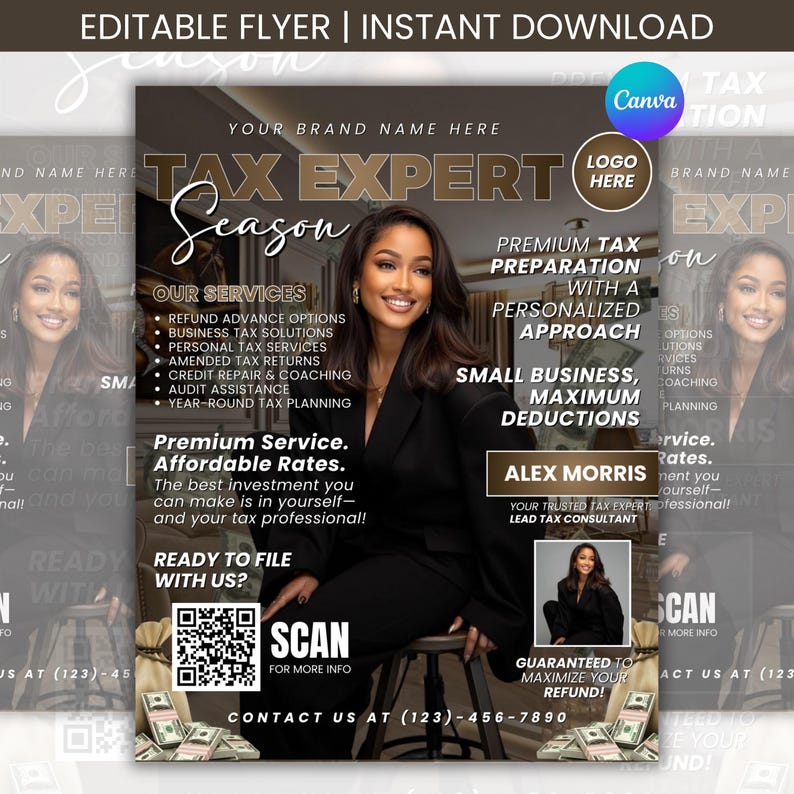 Tax Season Magazine Flyer, Modern Tax Prep Flyer, Editable Tax Refund Preparation, Accountant Marketing Flyer, Tax Business, Canva Template