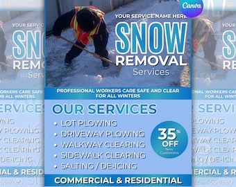 Flyer für Schneeräumarbeiten, Eisräumung Pflugplakat, Business Flyer, Schneeschaufel-Service-Anzeige, digitaler Download, Canva bearbeitbar