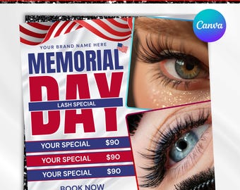 Memorial Day Booking Flyer, Memorial Day Flyer, Memorial Day Sale Flyer, Memorial Day Special Sale, Memorial Day Books Open, Canva Editable