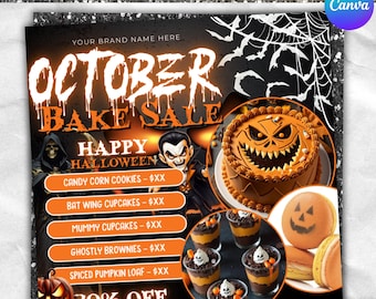 October Bake Sale Flyer, Halloween Sweet Treats Flyer, Bakery Flyer, Dessert Flyer, Cake Pastry Flyer, Bakery Shop Template, Canva Editable