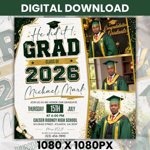 Graduate Flyer, Graduation Party Flyer, Graduation Invitation, College Graduation, High School, Class of 2026, Senior Grad Announce, DIY Canva