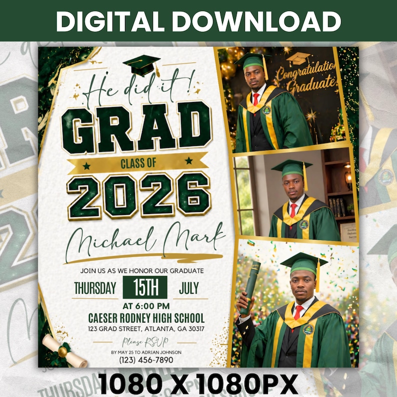 Graduate Flyer, Graduation Party Flyer, Graduation Invitation, College Graduation, High School, Class of 2026, Senior Grad Announce, DIY Canva