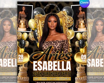 Aries Birthday Flyer, Birthday Flyer, Girl Birthday Party Flyer, Aries Bash Flyer, Bday Celebration Flyer, Digital Download, Canva Editable
