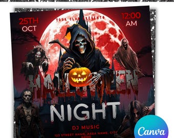 Flyer para festa de Halloween, Flyer para festa de Halloween, Evento de clube assustador, Mídia social, Flyer para festa, Convite para festa de Halloween, Canva editável