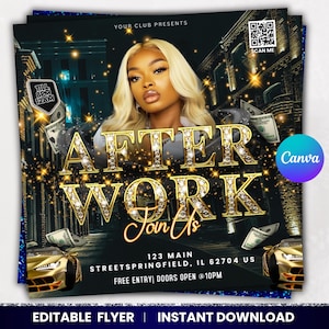 After Work Party Flyer, Club Party Flyer, Night Club Flyer, DJ Party Invitation, Drink Party Fly, Saturday Party, Club Flyer, Canva Editable