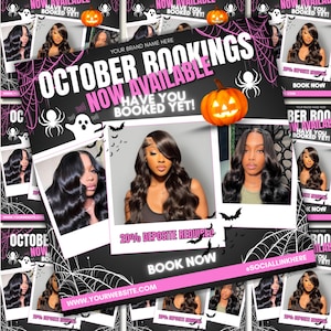 October Booking Flyer, October Books Open, Halloween Hair Flyer, Spooky SZN Flyer, Hair Braids Nails MUA Lash Locs Wig, Canva Editable