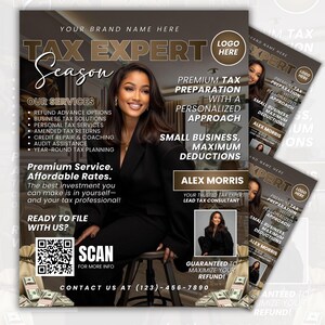 Tax Season Magazine Flyer, Modern Tax Prep Flyer, Editable Tax Refund Preparation, Accountant Marketing Flyer, Tax Business, Canva Template