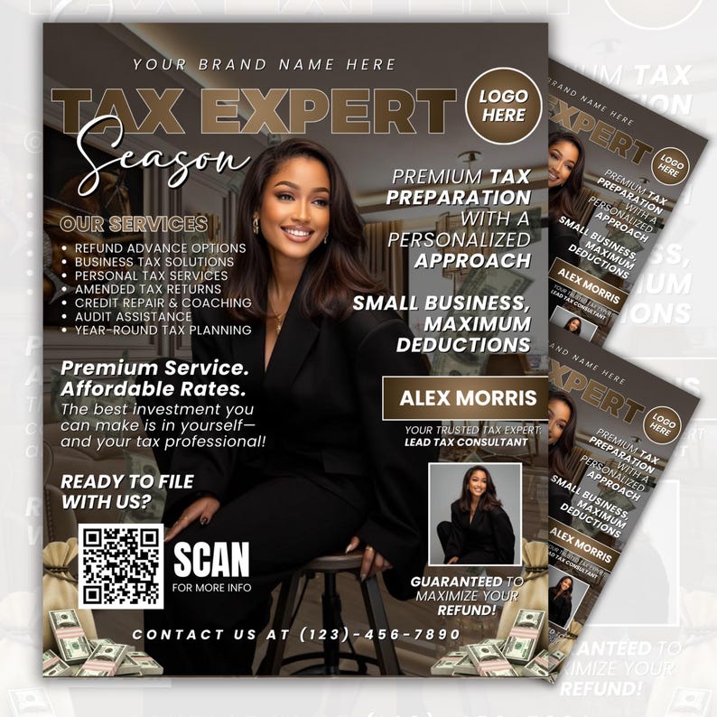 Tax Season Magazine Flyer, Modern Tax Prep Flyer, Editable Tax Refund Preparation, Accountant Marketing Flyer, Tax Business, Canva Template