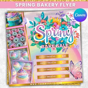 Spring Bake Sale Flyer, Spring Bakery Flyer, Sweet Treats Flyer, March Dessert Flyer, Bake Shop Flyer, Cake Pastry Flyer, Canva Editable