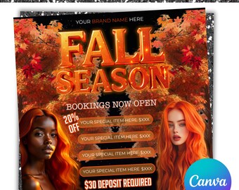 Folleto de reservas para otoño, folleto de reservas para septiembre, folleto de reservas para otoño, diseño de uñas, trenzas, pelucas y pestañas para otoño, reserva de otoño ahora, Canva editable