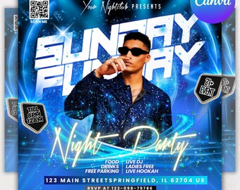 Sunday Funday Party Flyer, Sunday Party Flyer, Sunday Club Party Flyer, Sunday Club Flyer Template, Club Party Flyer, Canva Editable
