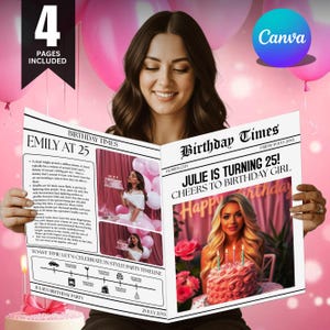 Editable Birthday Newspaper Template, Canva Birthday Newspaper, Newspaper Template, Birthday Newspaper For Photography, Birthday Invitation