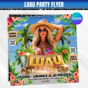 Luau Party Flyer, Hawaiian Party Flyer, Summer Beach Party Flyer, Club Party Invitation, Summer Break Flyer, Pool Party Flyer,Canva Editable