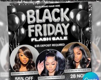 Black Friday Flyers, Black Friday Sale Flyer, Holiday Flyer, Black Friday booking Flyer, hair, nails, lashes, braids, MUA, Canva Editable