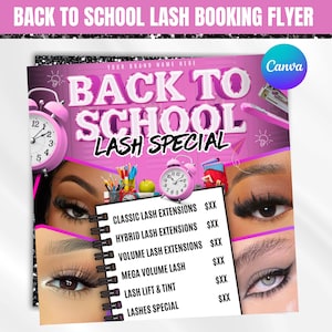 Back To School Flyer, Back To School Lash Sale Flyer, Lash Tech Flyer, August Booking Flyer, Book Now, Hair Braids Nail Lash, Canva Editable