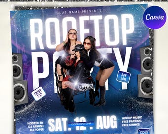 Party Flyer, Roof Top Party Flyer, Party Flyer, Social Media, Birthday Party Flyer, Party Night, Friends Party, Party Invite, Canva Editable