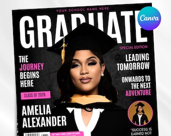 Graduation Magazine Cover, Graduation Party Flyer, Graduation Invitation, Graduation Event, Class of 2026, Grade Announce, Canva Editable
