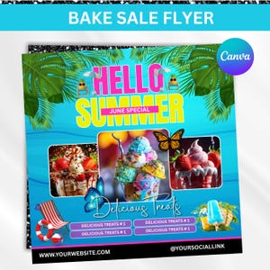 Bäckerei Flyer, Sommer Backen Verkauf Flyer, Juli Bäckerei Flyer, Juni Bäckerei Flyer, Bake Sale Flyer, Sweet Leckereien Flyer, Kuchen Gebäck, Canva Editierbar