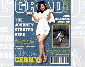 Graduation Magazine Cover, Graduation Flyer, Graduation Booklet, Graduation Invitation, Class of 2025, Grad Party Flyer, Canva Editable