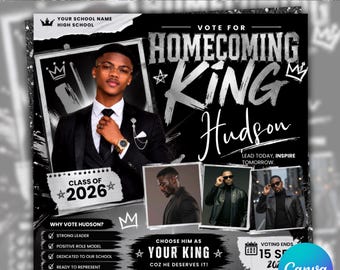 Homecoming King Flyer, Homecoming Election Flyer, Homecoming Campaign Flyer, Vote Homecoming, HOCO Flyer, Vote For Me Flyer, Canva Editable