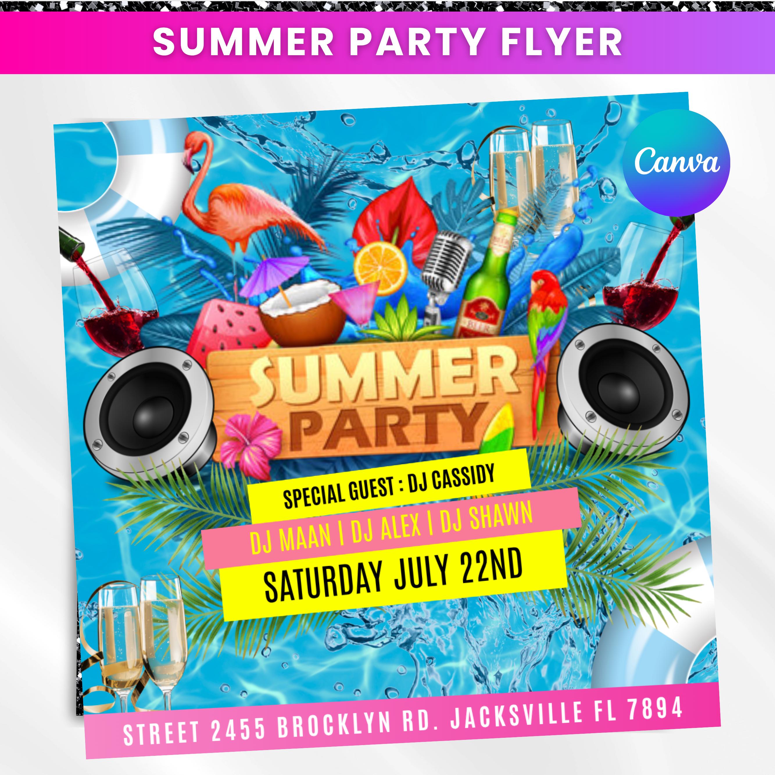 Summer Party Flyer, Pool Party Flyer, Summer Break Party Flyer, Event Flyer, Beach Party Flyer, Party Flyer, DJ Party Invite, Canva Editable