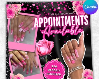 Nail Booking Flyer, March Booking Flyer, Nail Tech Flyer, Nail Appointments, Book Now, Nail Deal Flyer, Nail Special Flyer, Canva Editable