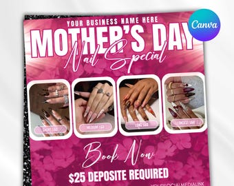 Mothers Day Nails Special Flyer, Nails Special Flyer, Mothers Day Special Flyer, Nail Tech Flyer, Nails Special Deal Flyer, Canva Editable