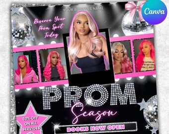 Prom Bookings Flyer, Prom Makeup Flyer, Prom Queen MUA Flyer, Prom Lashes Flyer, Beauty Makeup Artist Flyer, Graduation Flyer,Canva Editable