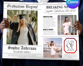 Graduation Newspaper Template, Graduation Template, Graduation Journey, Class of 2025 Newspaper, Newspaper Announcement, Canva Editable