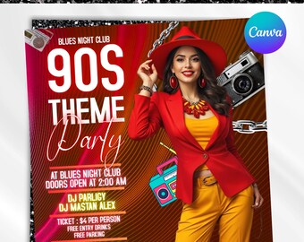 90s Throwback Party Flyer, Party Flyer, Club Party Flyer, Retro Hip Hop Event Invitation, Retro Party, Premade 90s Theme, Canva Editable