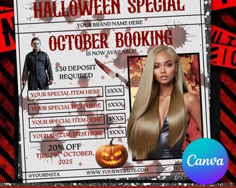 October Booking Flyer, Halloween Booking Flyer, October Books Open, Spooky SZN Flyer, Hair Braids Nails MUA Lash Locs Wig, Canva Editable