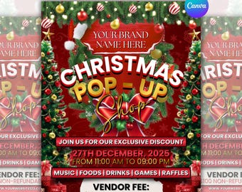 Christmas Pop Up Flyer, Christmas Sip And Shop Flyer, DIY Template Design, Christmas Sale Flyer, Pop Up Shop Flyer, Canva Editable
