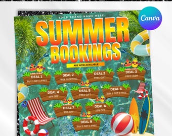 Summer Booking Flyer, June Booking Flyer, Summer Sale Bookings Flyer, Summer Sale Flyer, June Books Open, Summer Hair Flyer, Canva Editable