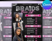 Braids Pricelist, Hair Styles Braiding Price, DIY Flyer Template Design, Beauty Salon Price Sheet, Lash Hair Nails Pricelist, Canva Editable