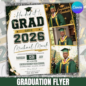 Graduate Flyer, Graduation Party Flyer, Graduation Invitation, College Graduation, High School, Class of 2026, Senior Grad Announce, DIY Canva