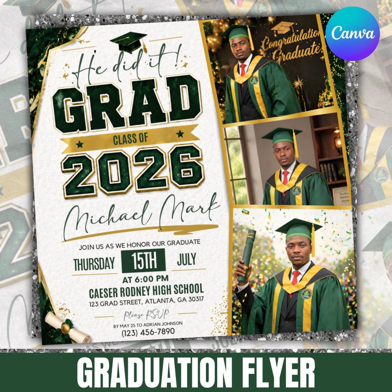 Graduate Flyer, Graduation Party Flyer, Graduation Invitation, College Graduation, High School, Class of 2026, Senior Grad Announce, DIY Canva