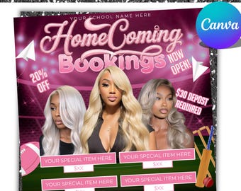 Homecoming Booking Flyer, Braids Homecoming Flyer, HOCO Flyer, HOCO Szn Flyer, Hair Lash Braid Wig Flyer, Nail Booking Flyer, Canva Editable
