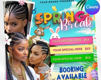 Spring Break Booking Flyer, Spring Booking Flyer, Spring Break Sale Flyer, Spring Special Flyer, Hair Lash Nail Makeup Braids,Canva Editable