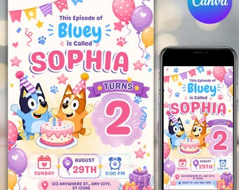 Blue Birthday Invitation, Bing Birthday Invitation, Birthday Party Invitation, Bday Party Invite, Kids Birthday Invitation, Canva Editable