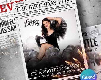 Birthday Newspaper Template, Birthday Flyer, Newspaper Template, Birthday Newspaper For Photography, Birthday Invitation, Canva Editable