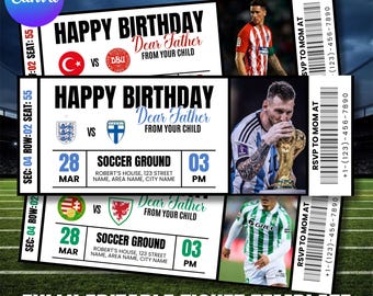 Voetbalticket verjaardagsuitnodiging, voetbaluitnodiging ticketstijl, voetbal kinderfeestje, verjaardagsuitnodiging, digitale download, bewerkbaar canvas