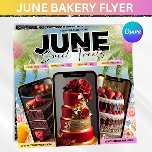 June Bakery Flyer, Summer Bake Sale Flyer, Bakery Flyer, Bake Sale Flyer, Sweet Treats Flyer, Cake Pastry Flyer, June Bakery, Canva Editable