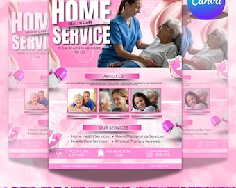 Home Care Service Flyer, Healthcare Assistance Flyer, Senior & Elder Caregiver Services, Nursing Services, Personal Care, Canva Editable