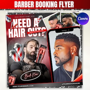 Barber Booking Flyer, Barber Shop Flyer, Haircut, Book Now, Locs and Retwist Flyer, Locs Special, Dread Locks, Hair Stylist, Canva Editable