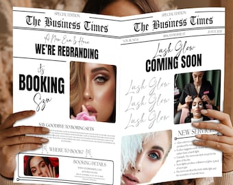 Editable Canva Business Newspaper Template, DIY Salon Business Newspaper Template, Coming Soon,  Newspaper For Hairstylist Nail Lash Braids
