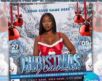 Christmas Party Flyer, Winter Party Flyer, Holiday Party Flyer, Club Party Flyer, Club Flyer, Party Invite, Social Media, Canva Editable