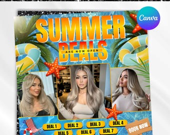 Summer Booking Flyer, July Booking Flyer, June Booking Flyer, Summer Sale Bookings Flyer, Summer Sale Flyer, Hair Flyer, Canva Editable