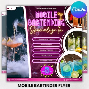 Mobile Bartending Flyer, Event Bartender Flyer, Premade Corporate Drink Service Party Flyer, Mixologist Portable Bartending, Canva Editable